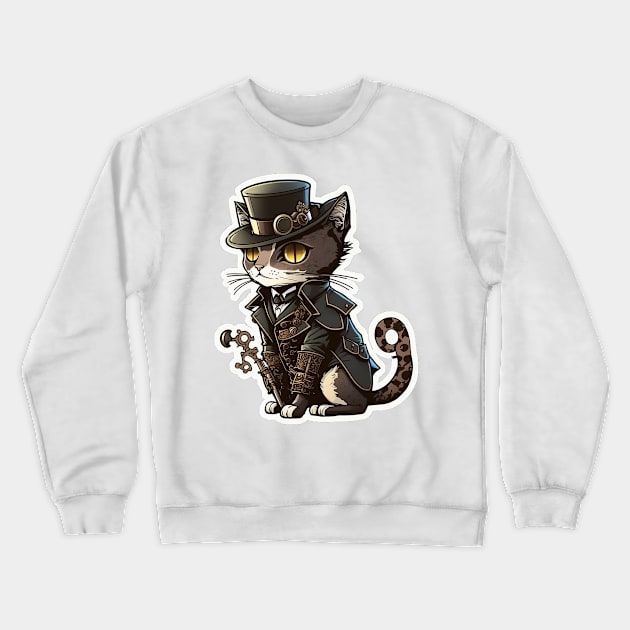 Steampunk Cat cat Crewneck Sweatshirt by Shaani